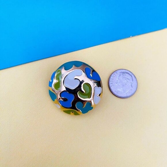 Vintage Round Enamel Colorful Clip On Earrings Abstract - Picture 3 of 3